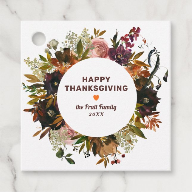 Étiquettes Cadeau Bon thanksgiving floral d'automne (Devant)