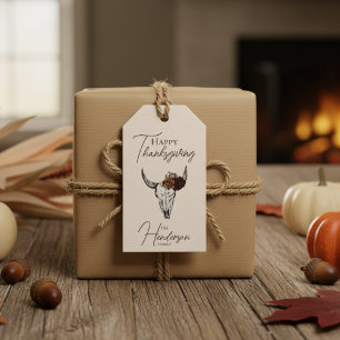 Étiquettes-cadeau Bon thanksgiving Floral Vache Crâne automne récolt