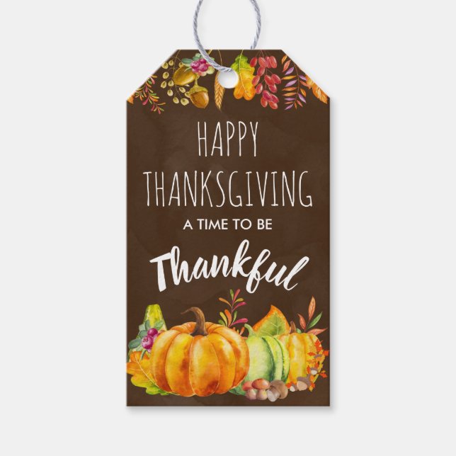 Étiquettes-cadeau Bon thanksgiving Merci Citrouilles d'aquarelle (Devant)
