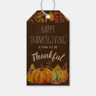 Étiquettes-cadeau Bon thanksgiving Merci Citrouilles d'aquarelle