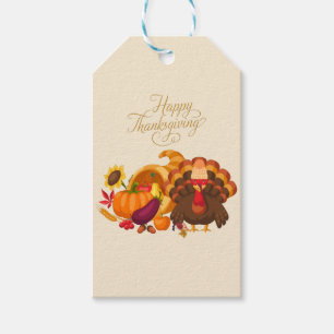 Étiquettes-cadeau Bon thanksgiving mignonne Turquie, corne de abonda