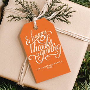 Étiquettes-cadeau Bon thanksgiving Moderne Script Harvest Orange