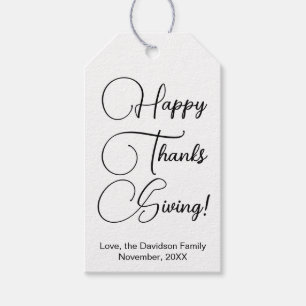 Étiquettes-cadeau Bon thanksgiving noir script personnalisé élégant