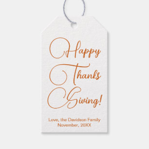 Étiquettes-cadeau Bon thanksgiving orange script personnalisé simple