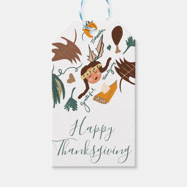 Étiquettes-cadeau Bon thanksgiving Pèlerin automne verdoyant Doodles (Devant)