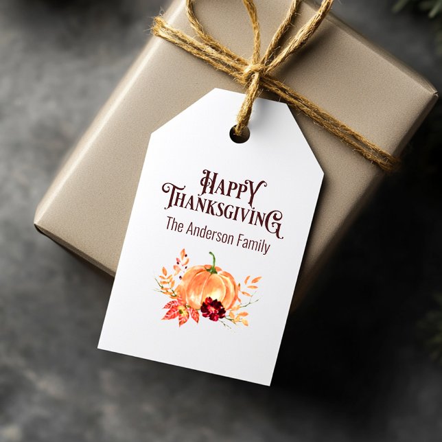 Étiquettes-cadeau Bon thanksgiving rustique chute citrouille aquarel (Créateur téléchargé)