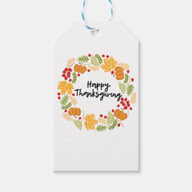 Étiquettes-cadeau BON THANKSGIVING, Thanksgiving Wreath, mignonne (Devant)