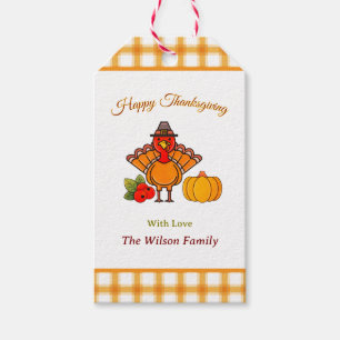 Étiquettes-cadeau Bon thanksgiving Turquie Citrouille jaune orange
