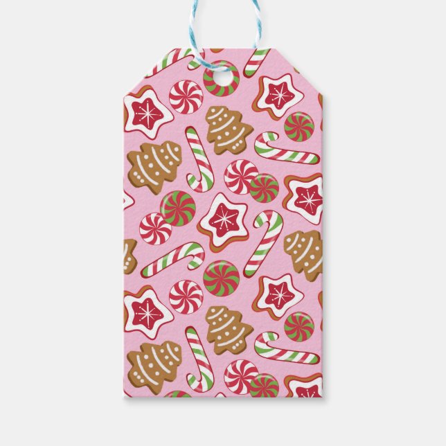 Étiquettes-cadeau Bonbons de Noël - rose (Devant)