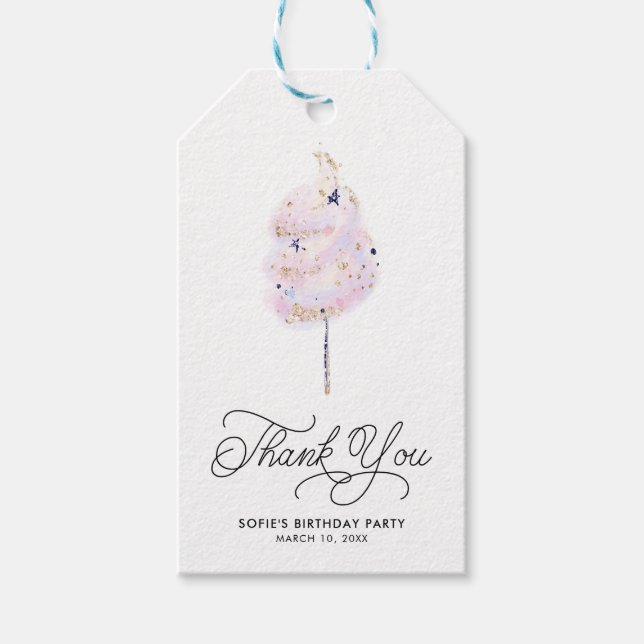 Étiquettes-cadeau Bonbons en coton rose magique et Merci de Parties  (Devant)