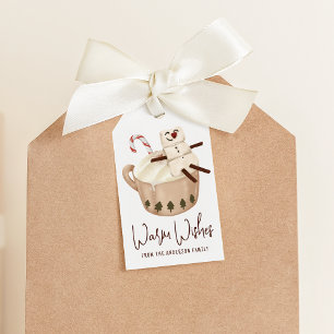 Étiquettes-cadeau Bonhomme de neige aux vœux chaleureux et cacao cha