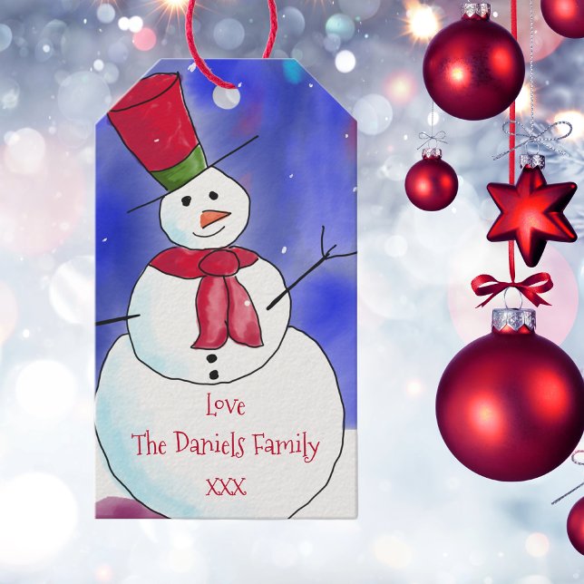 Étiquettes-cadeau Bonhomme de neige personnalisé de Noël  (Créateur téléchargé)