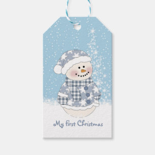 Étiquettes-cadeau Bonhomme de neige, premier Noël du bébé