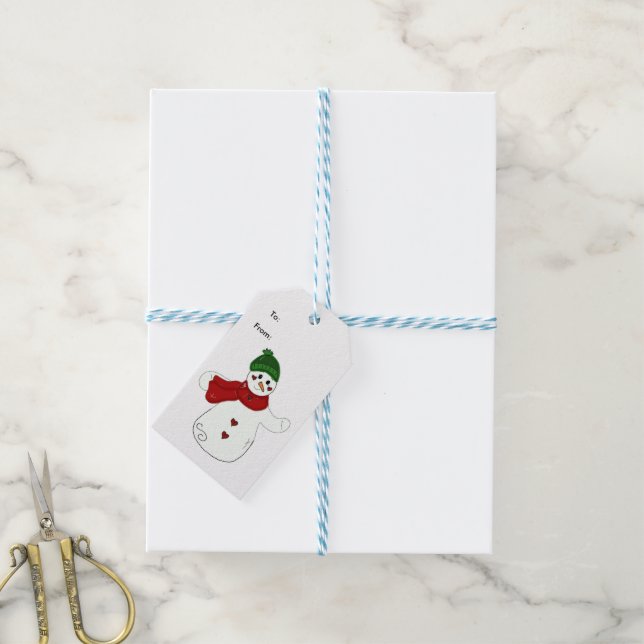 Étiquettes-cadeau Bonhomme de neige qui agite la main (Avec de laficelle)