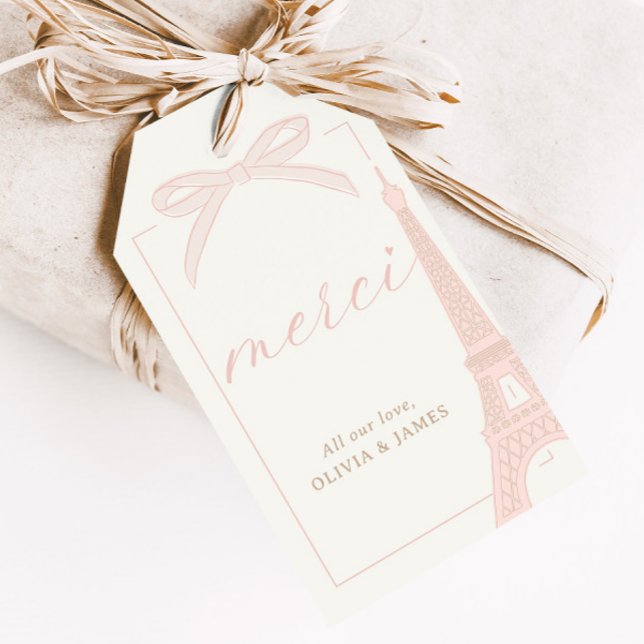 Étiquettes-cadeau Bonjour Bébé Pink Paris Eiffel Baby Shower Favor (Créateur téléchargé)