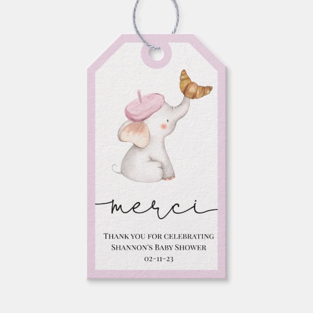 Étiquettes-cadeau Bonjour Bebe Romantique Français Baby shower fille (Devant)