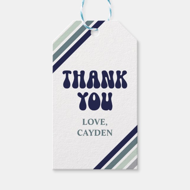 Étiquettes-cadeau Bonjour cinq rayures rétro (Devant)