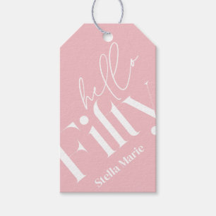 Étiquettes-cadeau Bonjour cinquante moderne simple rose girly 50e an