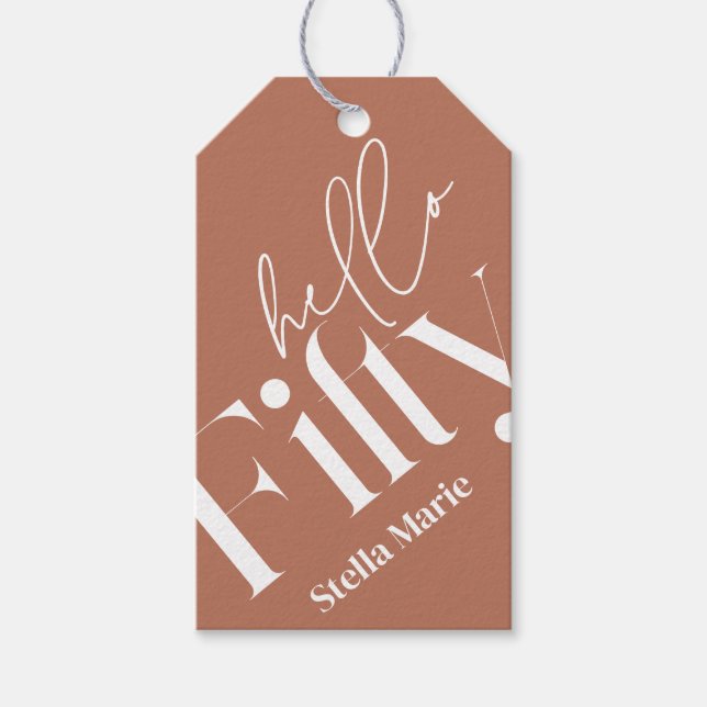 Étiquettes-cadeau Bonjour cinquante moderne simple terre cuite 50e a (Devant)
