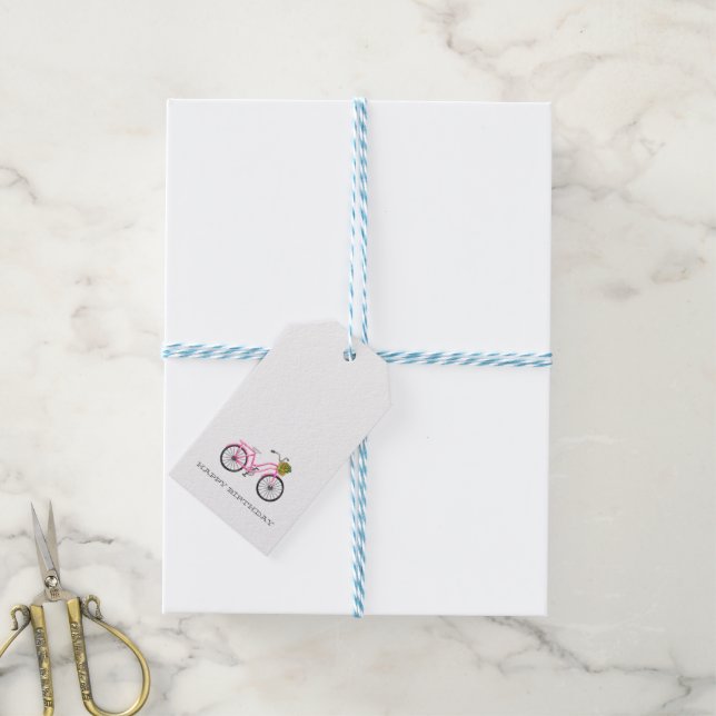 Étiquettes-cadeau BONJOUR D'ANNIVERSAIRE Preppy Pink Vicycle Été Fun (Avec de laficelle)
