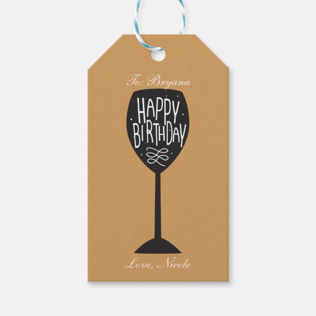 Étiquettes-cadeau BONJOUR D'ANNIVERSAIRE Vin Verre N'IMPORTE QUELLE  (Devant)
