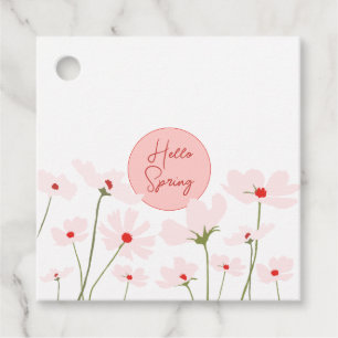 Étiquettes Cadeau Bonjour Printemps rose clair cosmos fleurs florale