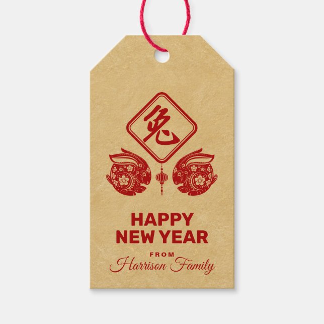 Étiquettes-cadeau Bonne année chinoise du lapin (Devant)