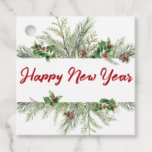Étiquettes Cadeau Bonne année encadrée hiver sur la roue Salutation