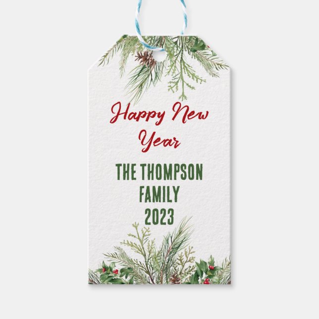 Étiquettes-cadeau Bonne année encadrée hiver sur la roue Salutation (Devant)