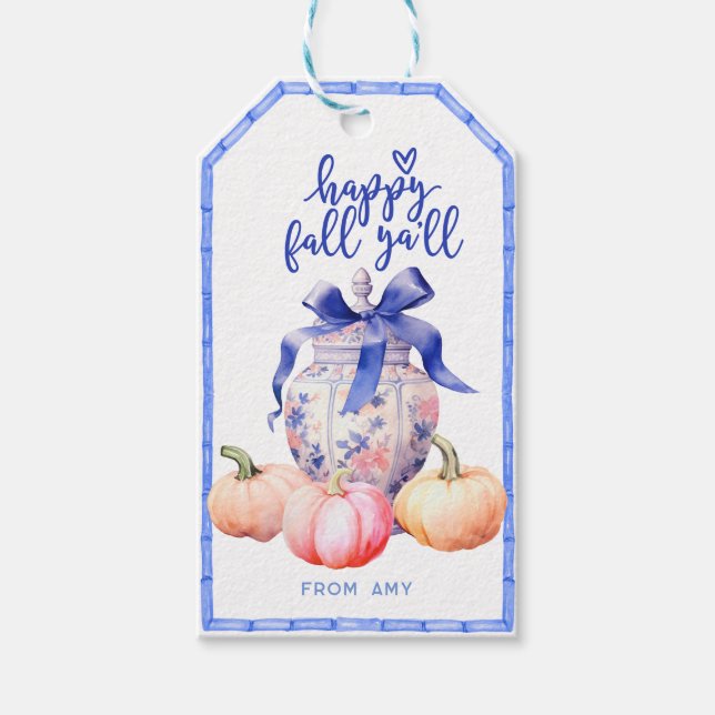 Étiquettes-cadeau Bonne Citrouille automne | Chinoiserie Ginger Jar (Devant)