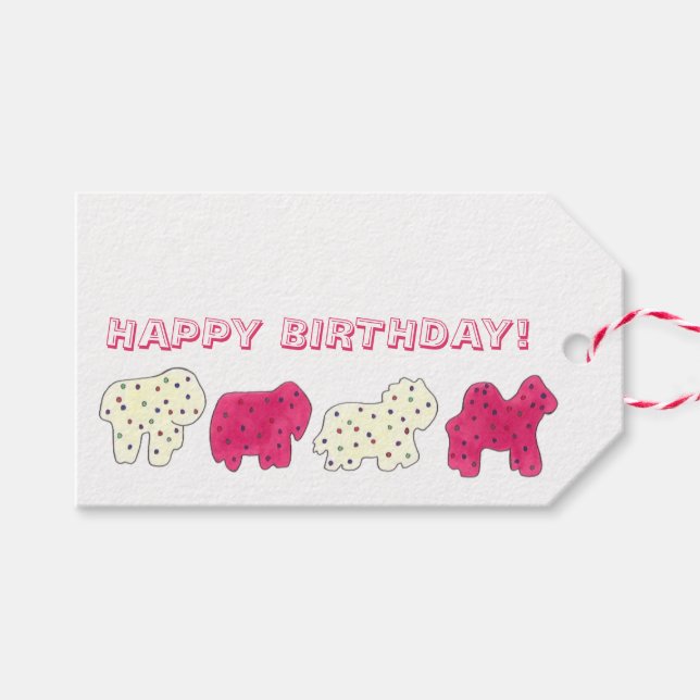 Étiquettes-cadeau Bonne fête d'anniversaire Pink Circus Animal Crack (Devant (Horizontal))