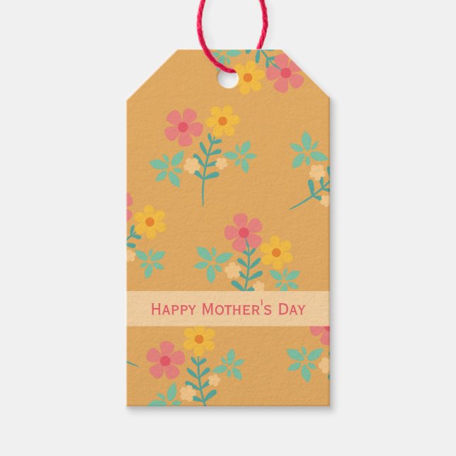 Étiquettes-cadeau Bonne fête des mères moutarde Retro Daisy Bouquet (Devant)