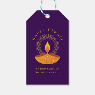 Étiquettes-cadeau Bonne fête Diwali Diya Purple