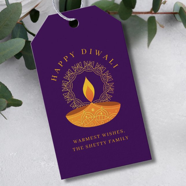 Étiquettes-cadeau Bonne fête Diwali Diya Purple (Créateur téléchargé)