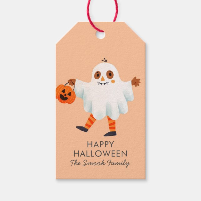 Étiquettes-cadeau Bonne Halloween Citrouille Head mignonne rose (Devant)