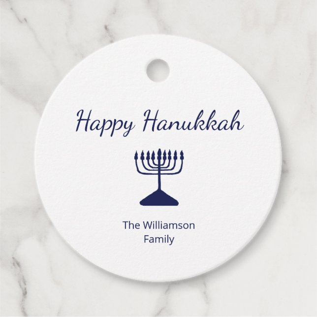 Étiquettes Cadeau Bonne Hanoukka Blue Menorah (Devant)
