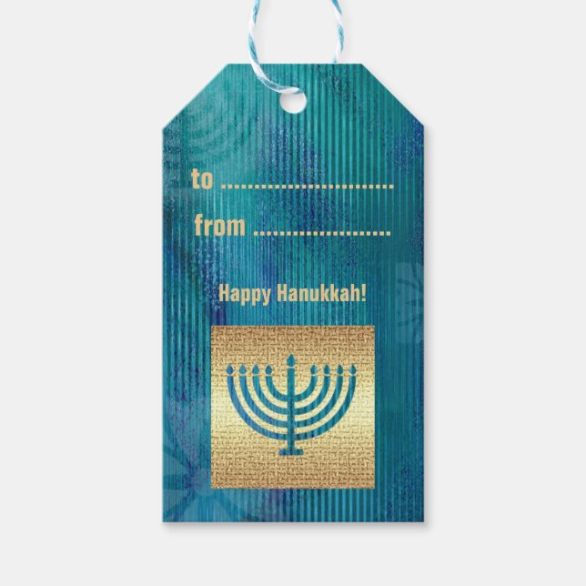 Étiquettes-cadeau Bonne Hanoukka. Menorah d'or personnalisé (Devant)