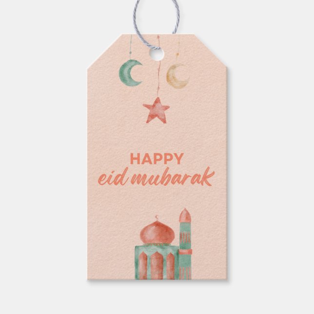 Étiquettes-cadeau Bonne mosquée d'aquarelle de l'Aïd Moubarak (Devant)