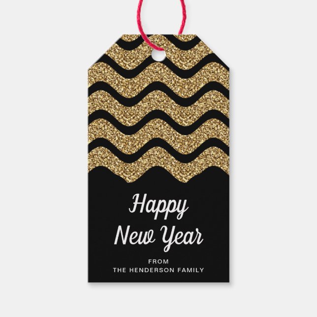 Étiquettes-cadeau Bonne nouvelle année Faux Gold Parties scintillant (Devant)