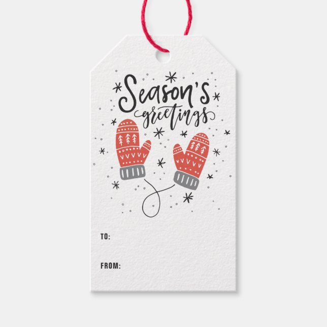 Étiquettes-cadeau Bonnes Fêtes mignonnes Red Mittens (Devant)