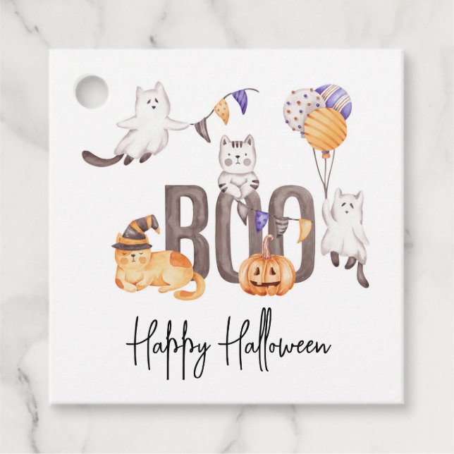 Étiquettes Cadeau Boo Cute Kid's Halloween Chats Ghosts Citrouille (Devant)