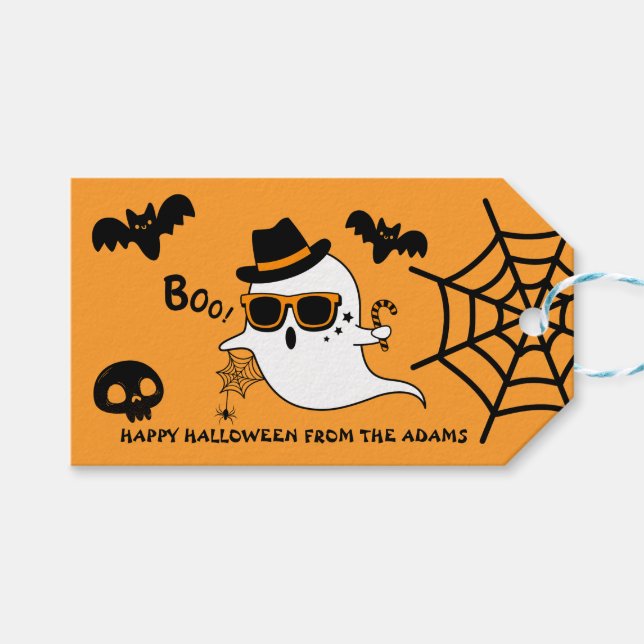 Étiquettes-cadeau BOO Ghoost Happy Halloween personnalisable (Devant (Horizontal))