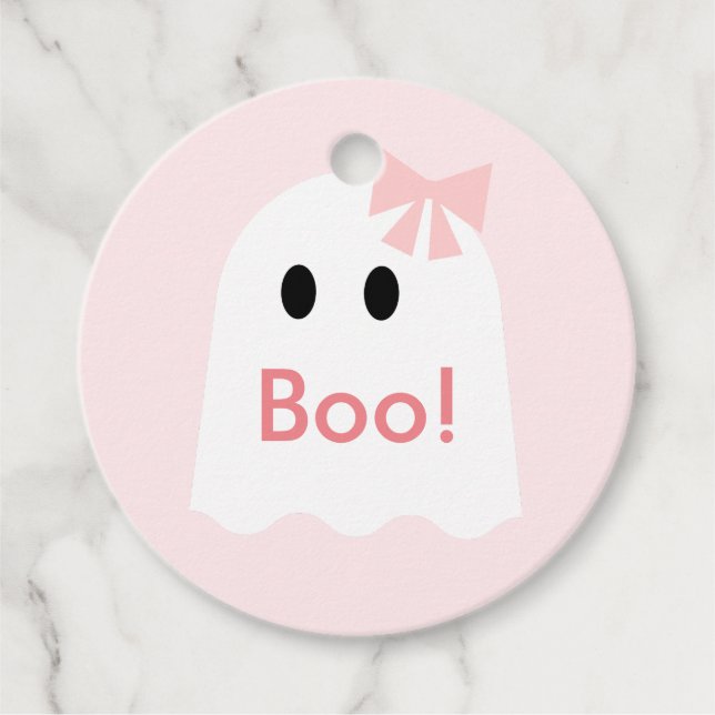 Étiquettes Cadeau Boo ! Halloween Fille Fantôme Lumière rose (Devant)