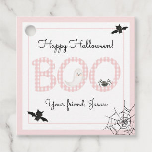 Étiquettes Cadeau BOO Halloween heureux En vichy fille rose Éffrayan