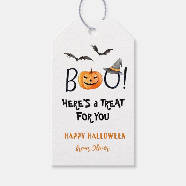 Étiquettes-cadeau BOO Happy Halloween Citrouille Traite les étiquett (Devant)