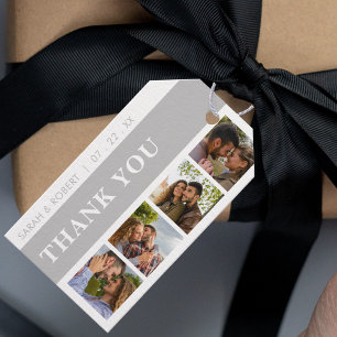 Étiquettes-cadeau Booth photo gris et blanc Collage Mariage Merci