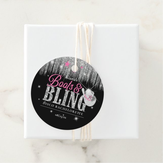 Étiquettes Cadeau Boots 'n Bling Disco Bachelorette ID925 (En situation)