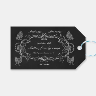 Étiquettes-cadeau bordure vintage boîte d'oeuf en tableau noir