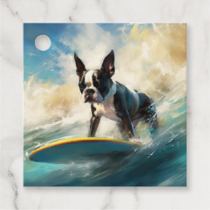 Étiquettes Cadeau Boston Terrier Beach Surfing Peinture