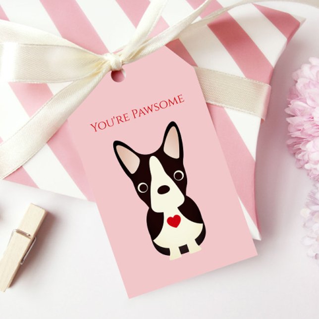 Étiquettes-cadeau Boston Terrier Chien Valentine, Saint Valentin (Créateur téléchargé)